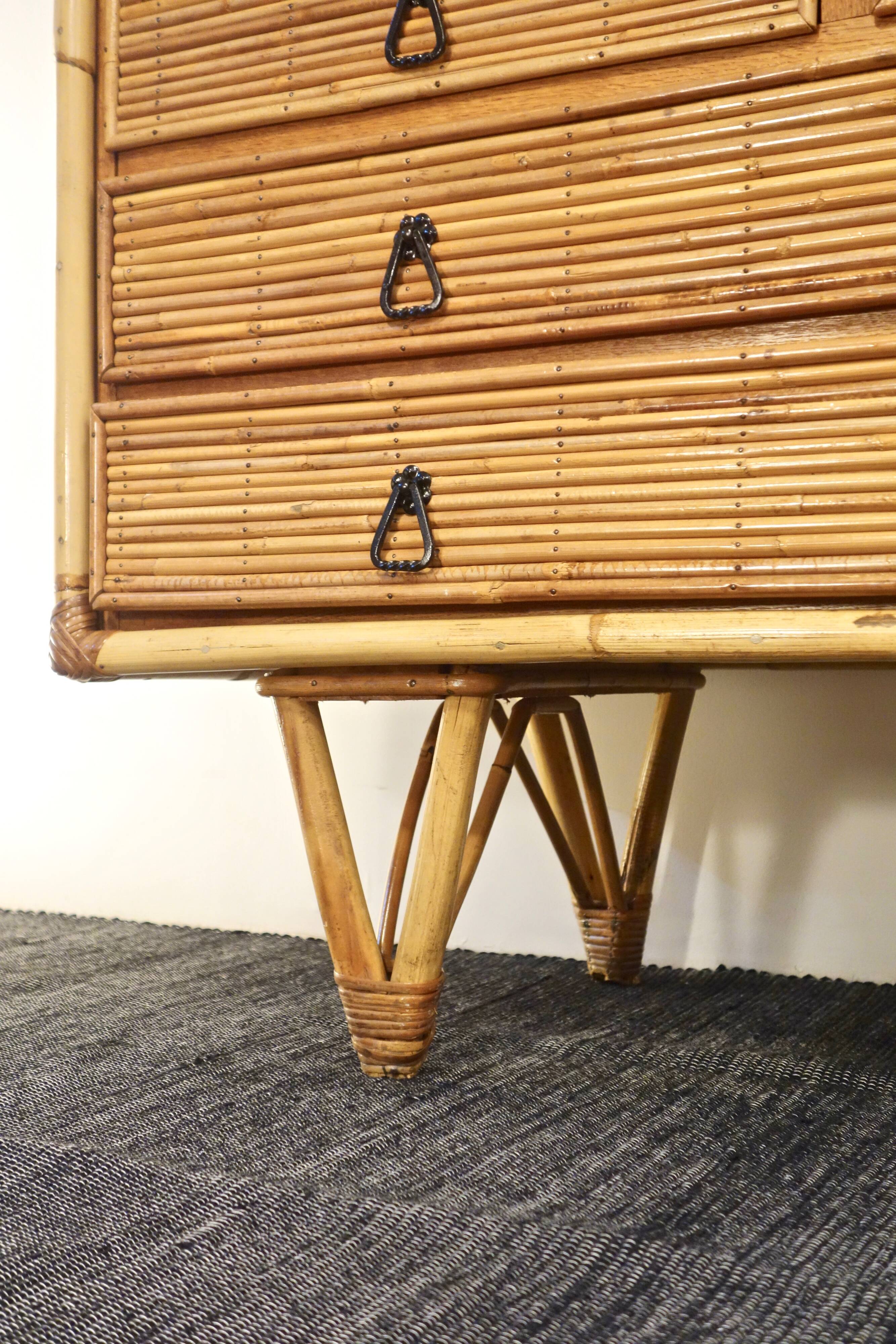Rattan and bamboo chest of drawers