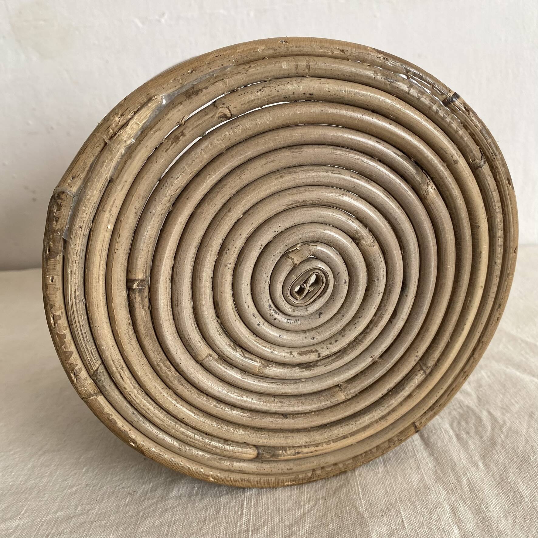 Vintage rattan cache pot in the style of Gabriella Crespi.