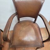 Pair of antique leather bridge armchairs