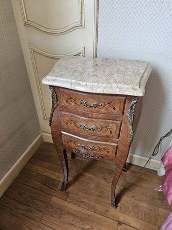 Louis XV style bedside table in marquetry with marble.