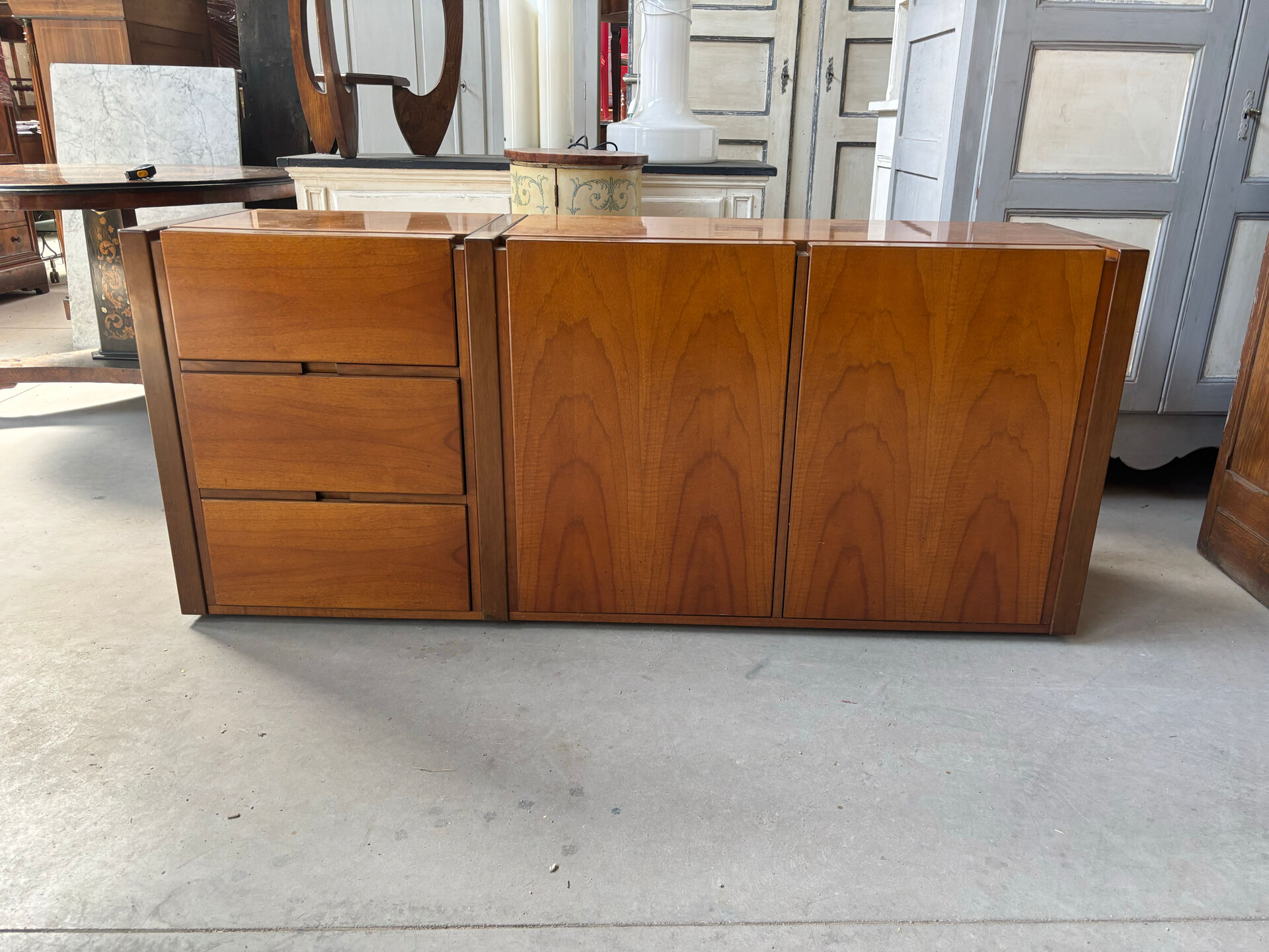 Low Scandinavian enfilade in walnut – Vintage design sideboard from the year
