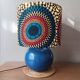 blue ceramic lamp | ethnic printed wax lampshade