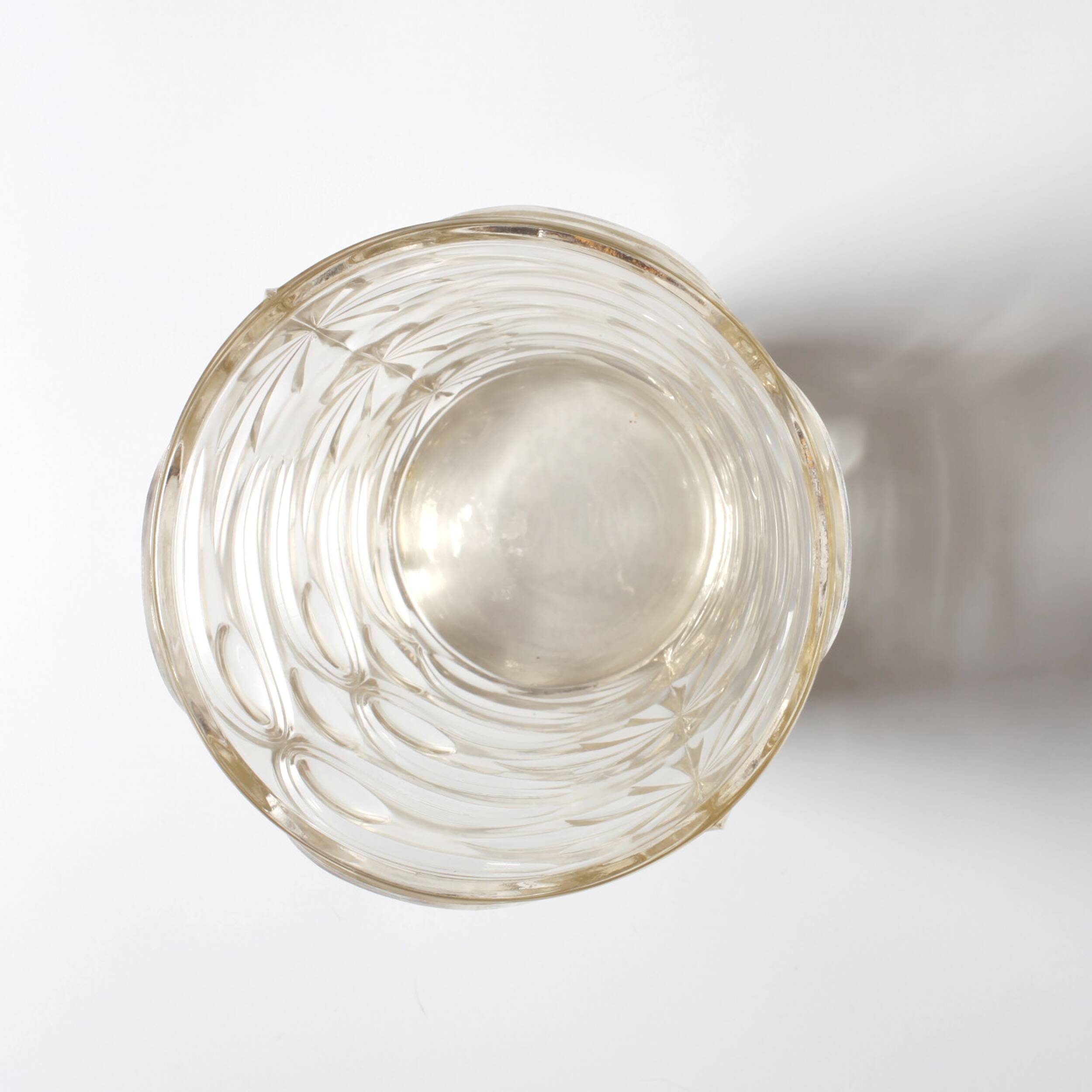 Mid-century Solid Heavy Clear Pattered Glass Flower Vase / Fidenza / Italy