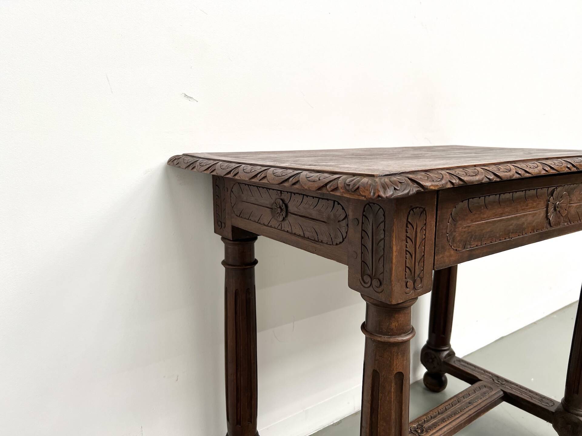 Small carved oak writing table, 19th century