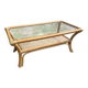 Light rattan coffee table with vintage 1970s caning.