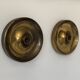 Vintage "disc" wall sconces, patinated brass, Italy 1970.
