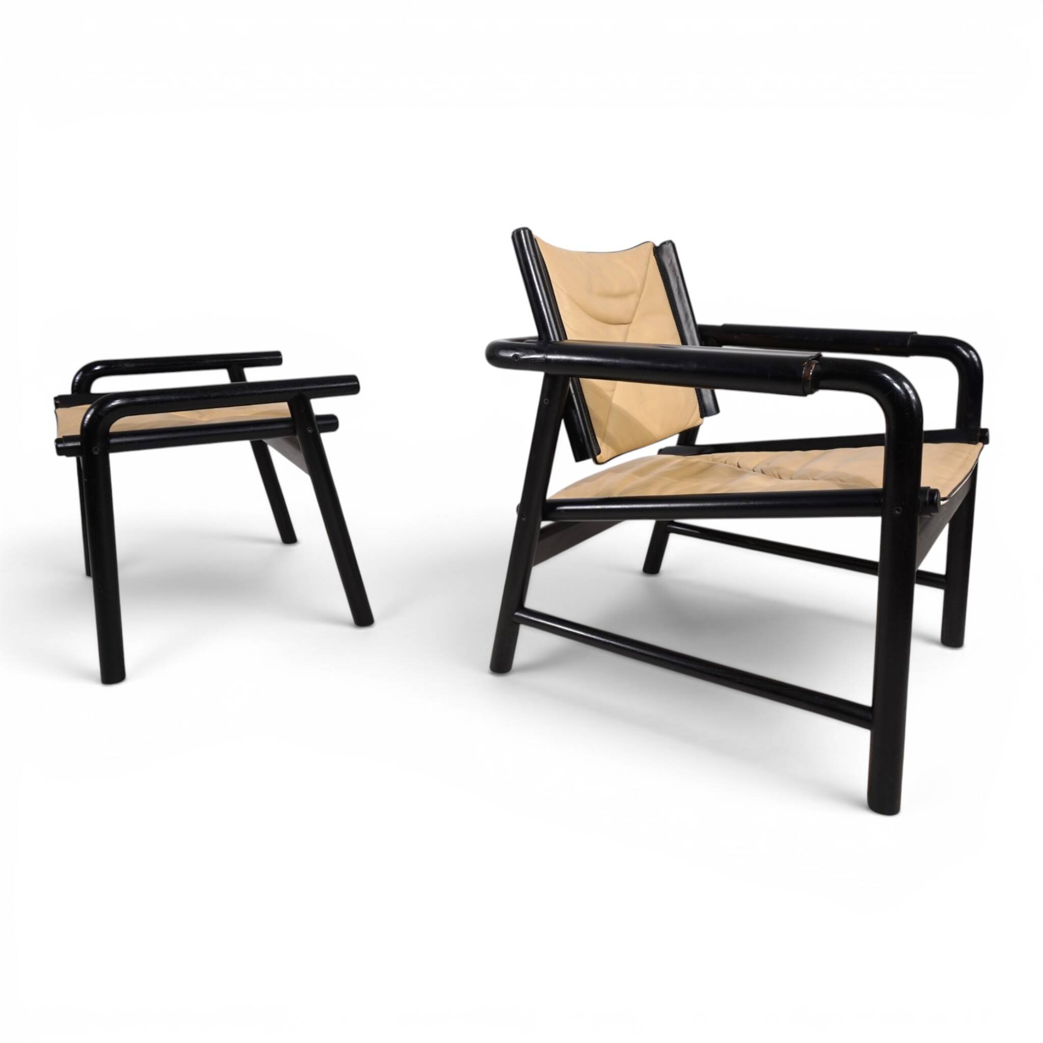 WK Möbel Leather Lounge Chair with Ottoman – Attributed to Hans Eichenberge