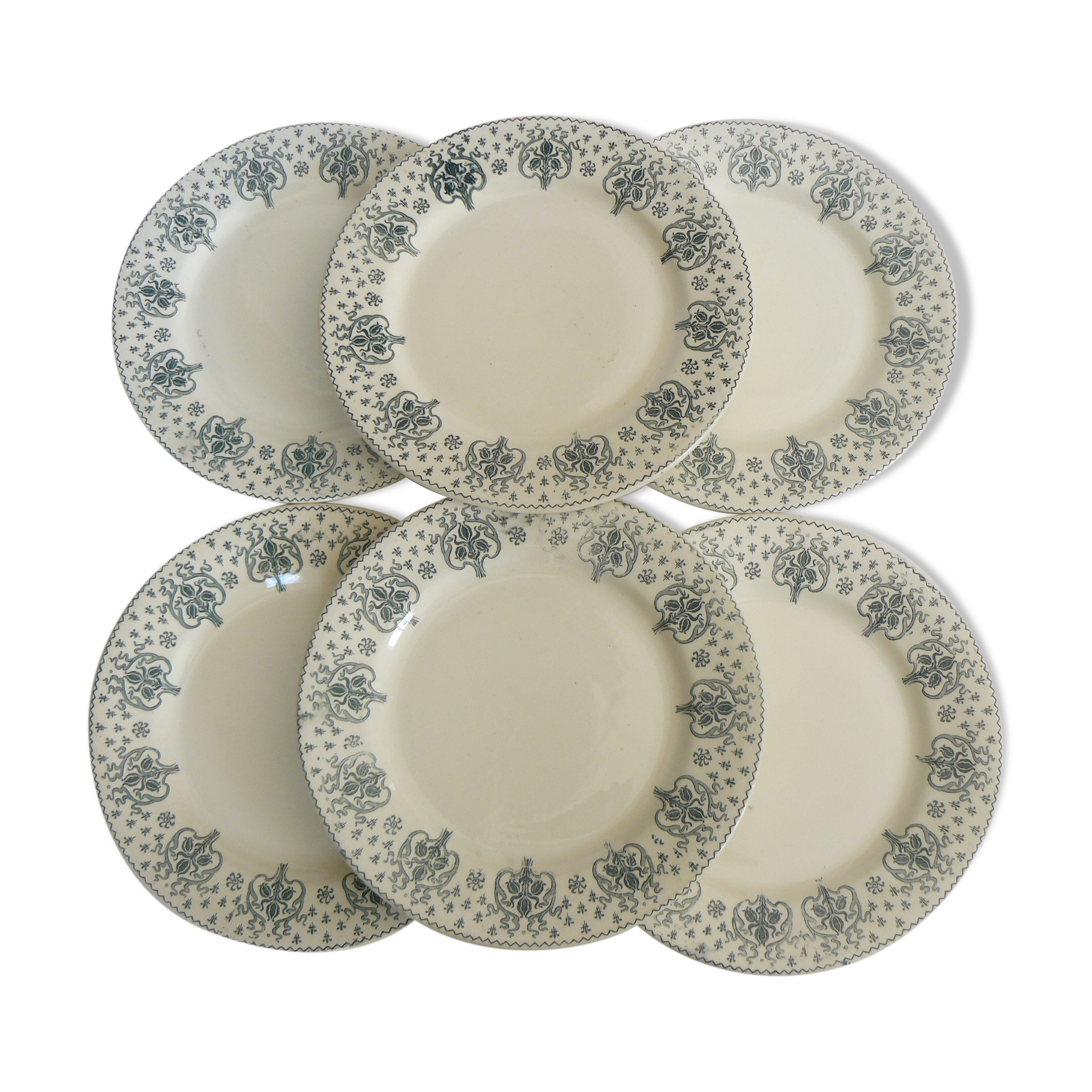 Lot of 6 flat plates iron earth of Salins, Model Palme