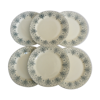 Lot de 6 assiettes plates terre de fer de Salins, modèle Palme