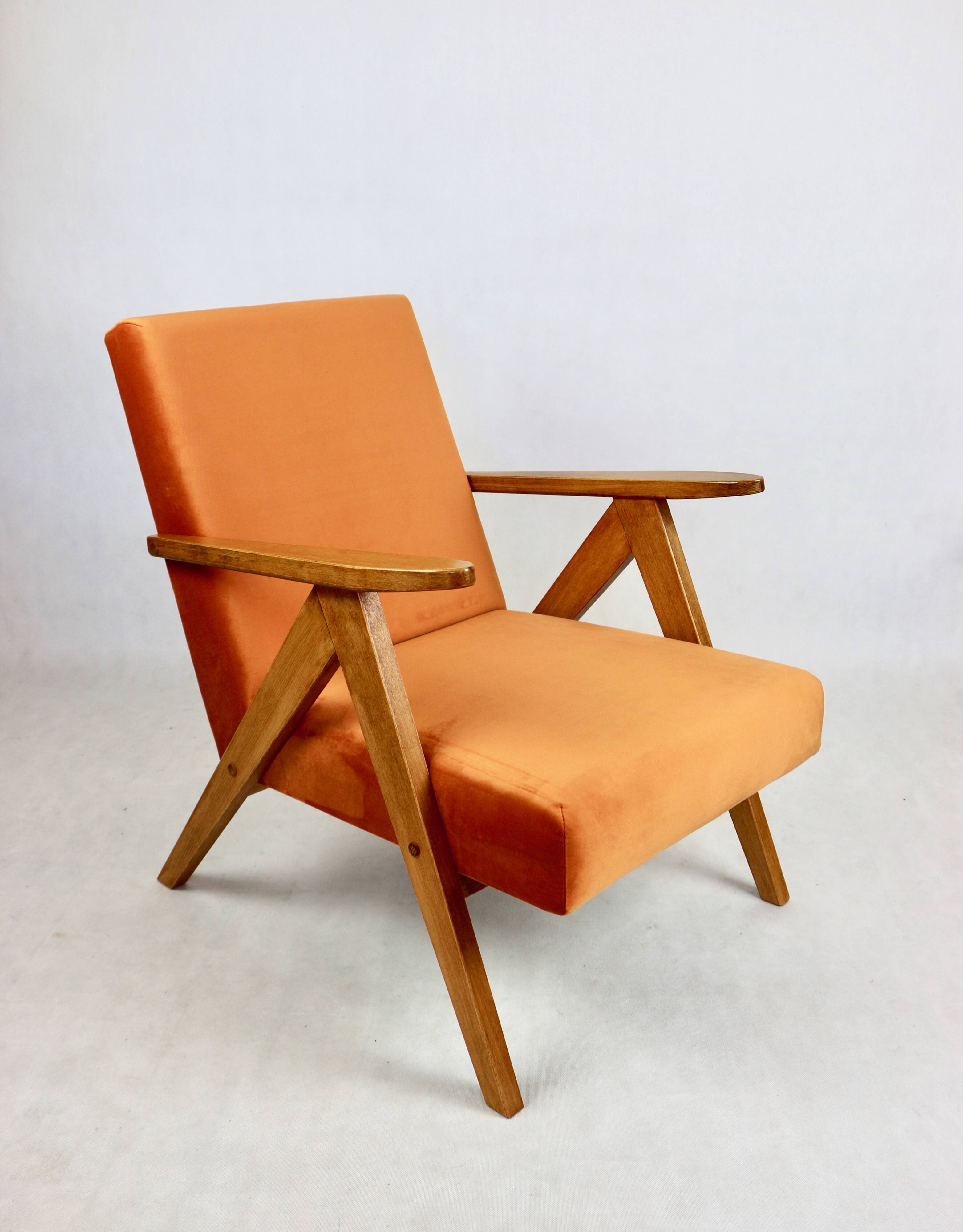 Vintage armchair VAR B-310 orange velvet fabric - 2 pieces available