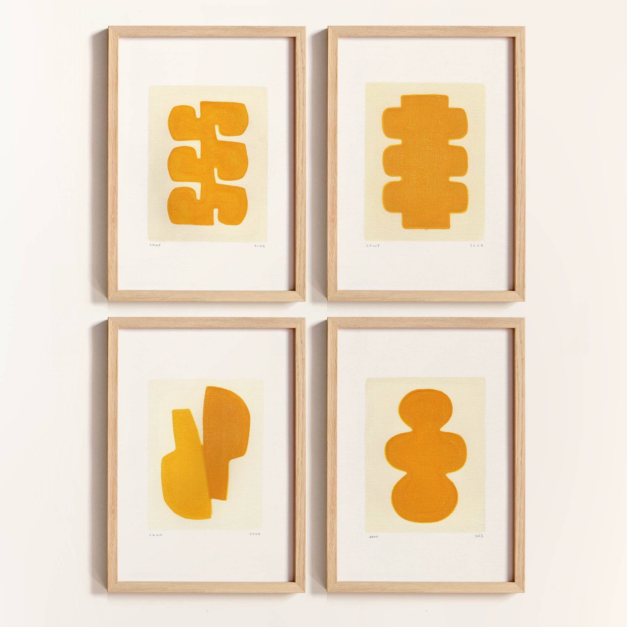 Four paintings - golden yellow - signed Eawy