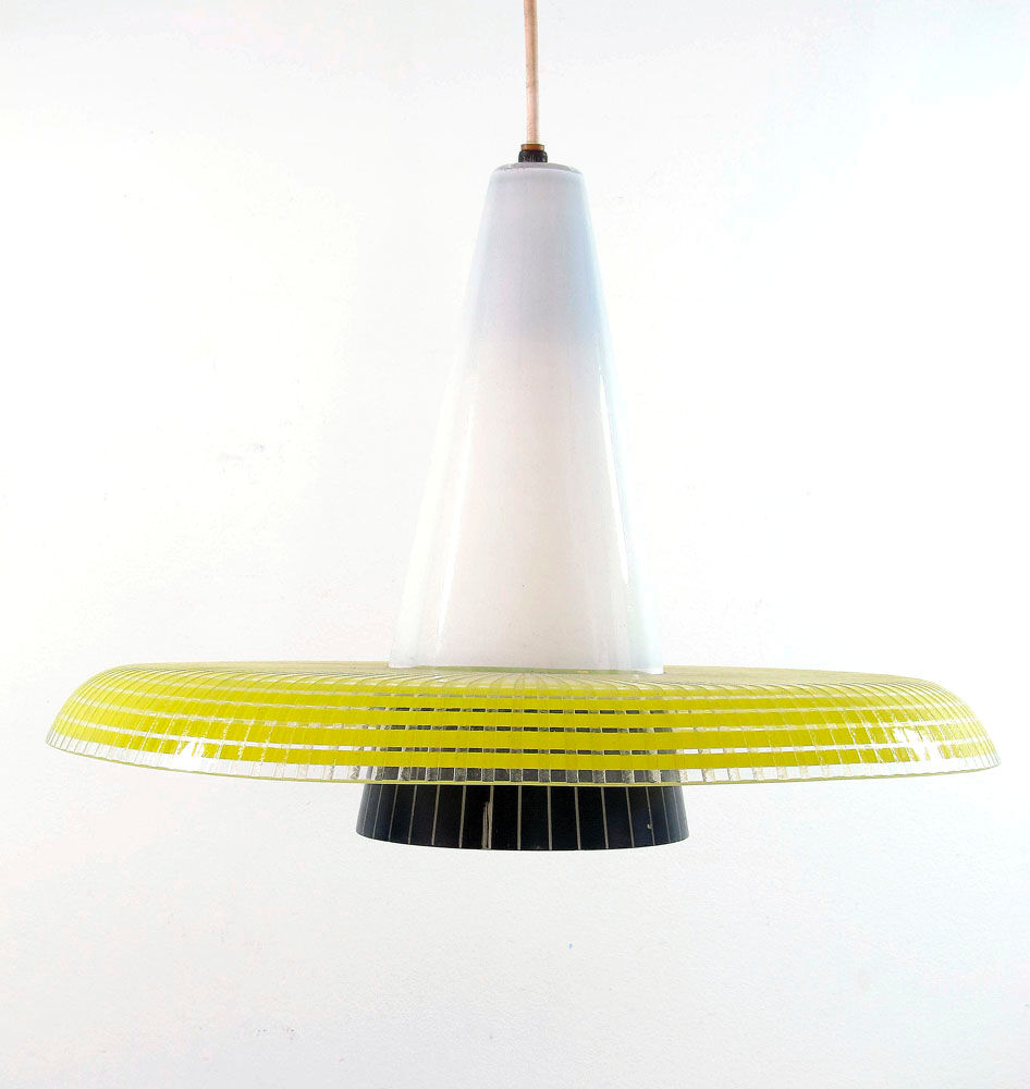 1950s Yellow and Black Glass Vintage Pendant Lamp