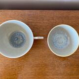 Set of 9 JARS White Ceramic Cups with Blue Grey Interior