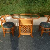 Rattan set table + 2 vintage armchairs 1980
