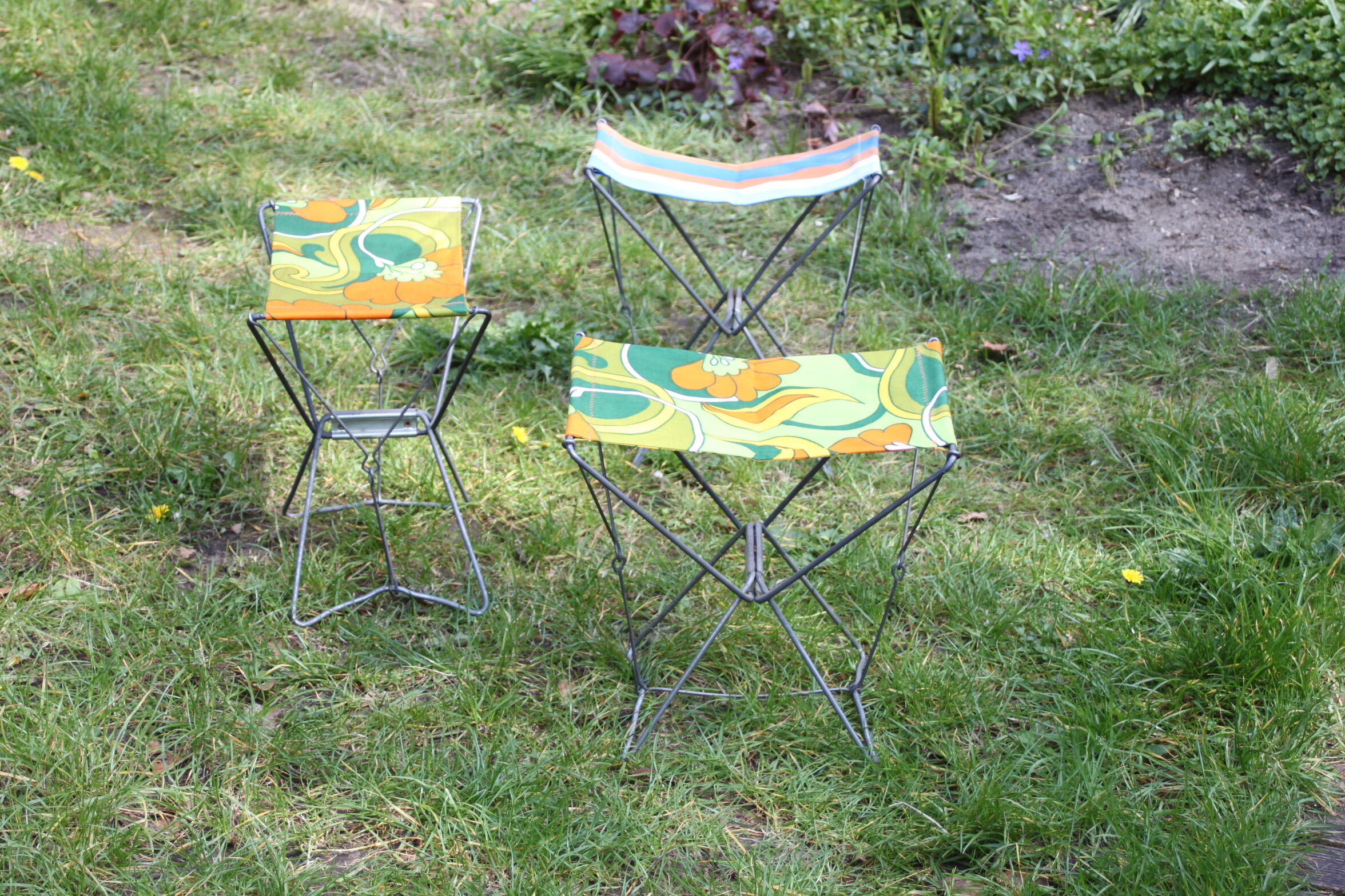 Nomad folding camping stools, France 1950s, set of three.