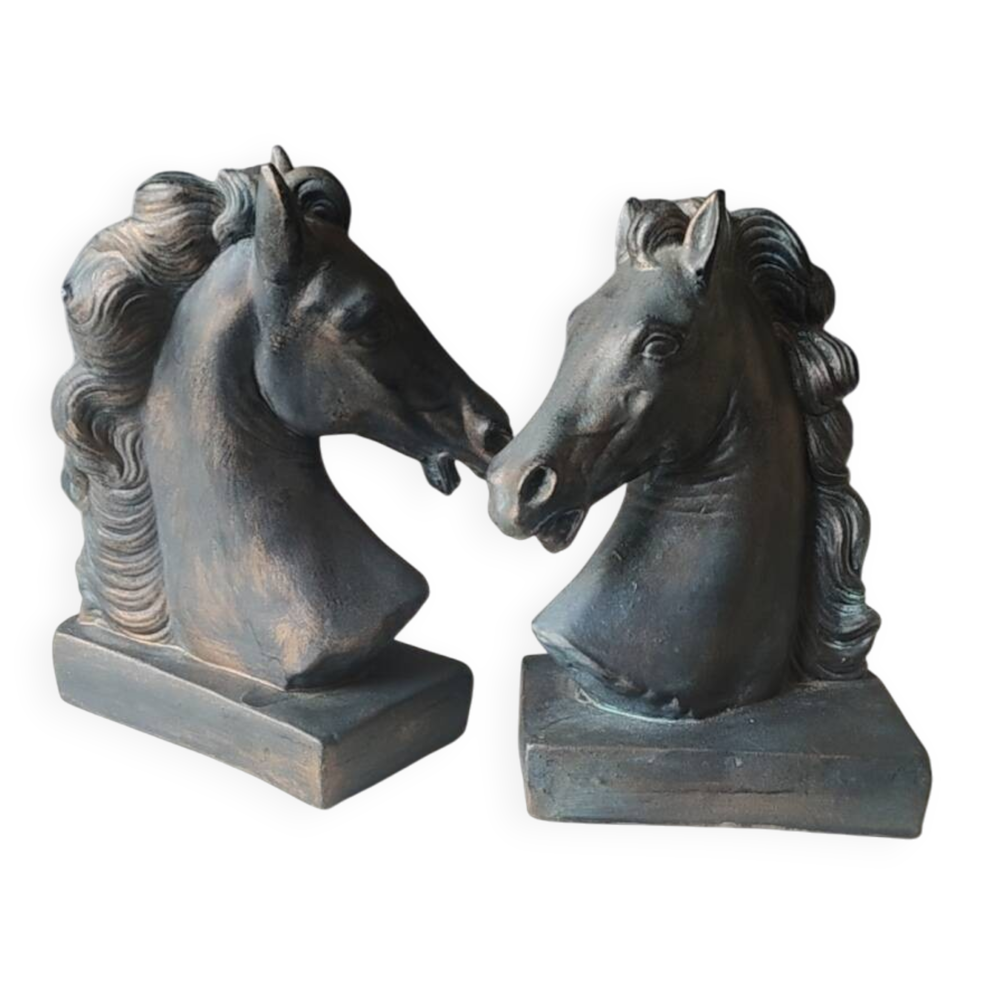 Pair of Horse Bookends with Flaming Manes. Ceramic.
