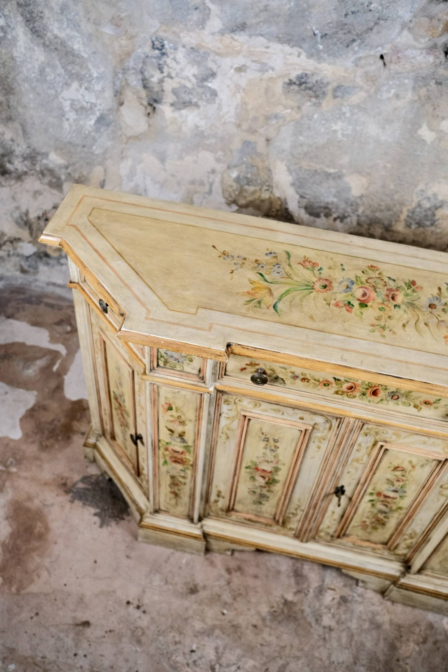 Hand-painted Venetian-style sideboard, mid-20th century