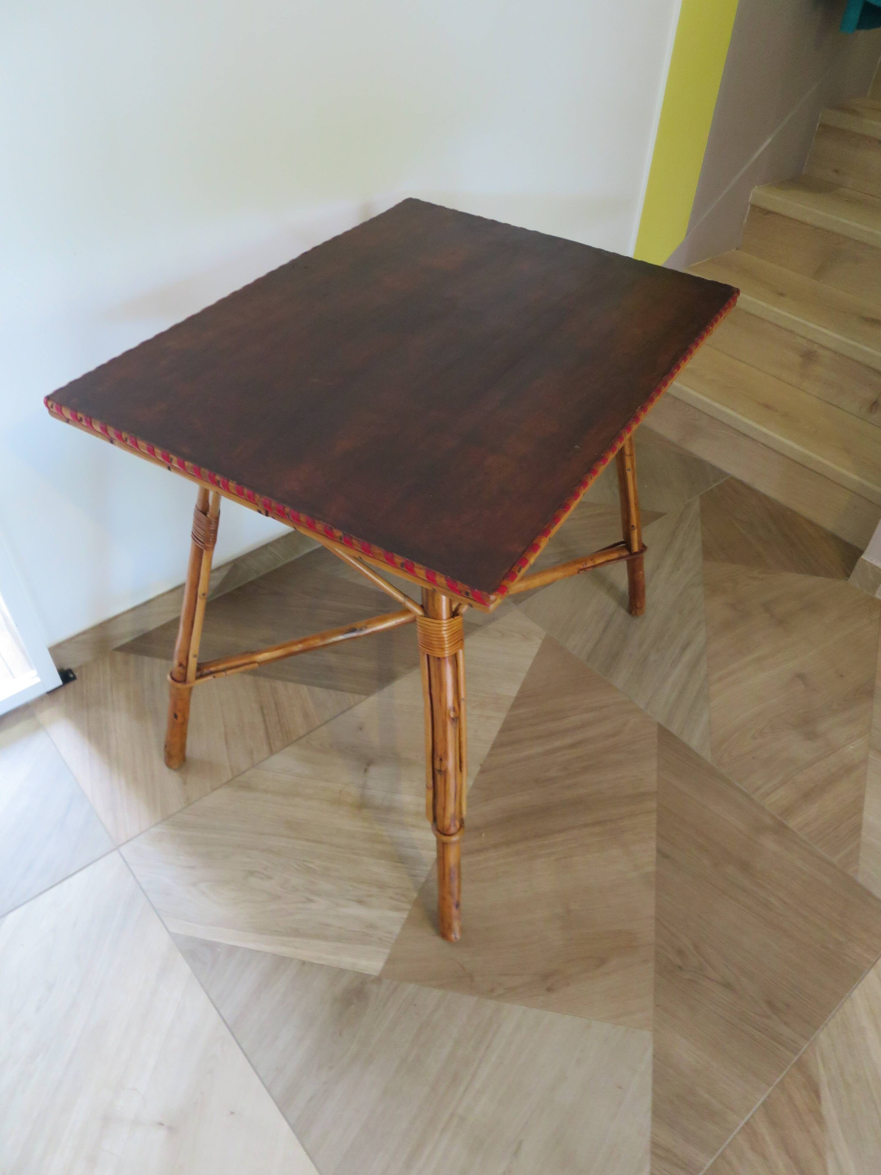 Wooden, bamboo and rattan game table, 1960s