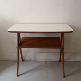 Scandinavian wooden side table with shelf, Poland 1970