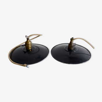 Hanging lamps in black enamelled plate