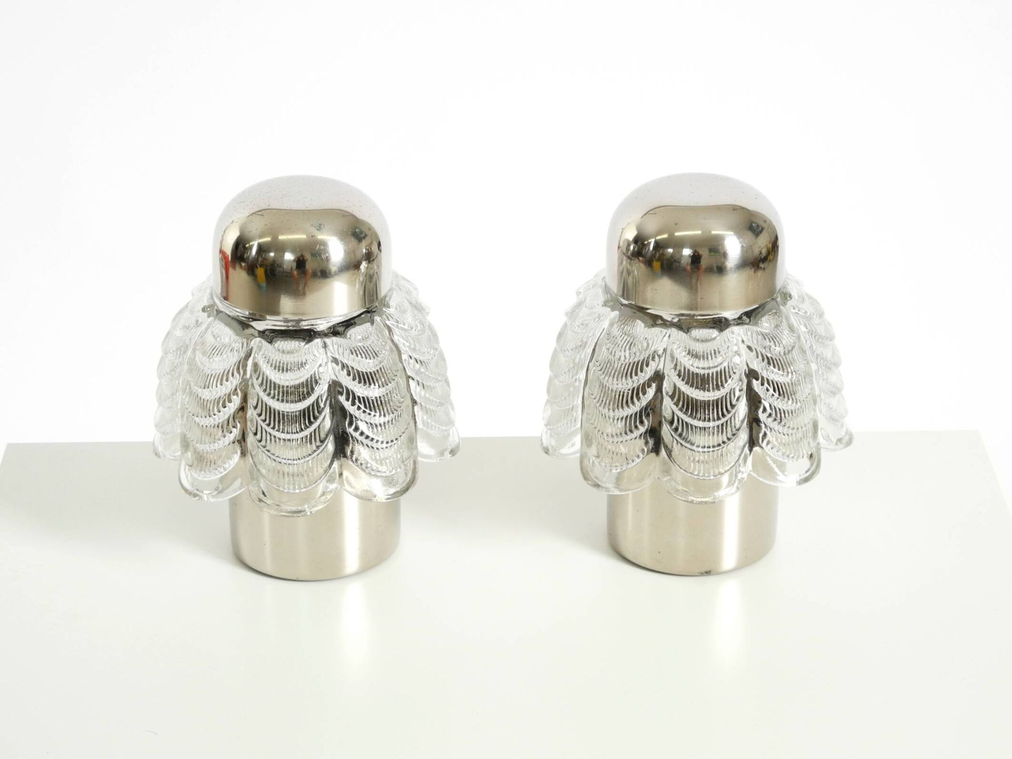 Two large, rare 1960s metal and glass table lamps by VEB Narva Leuchtenbau