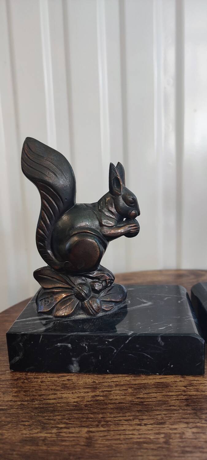 Squirrel bookends signed Tedo, Art Deco