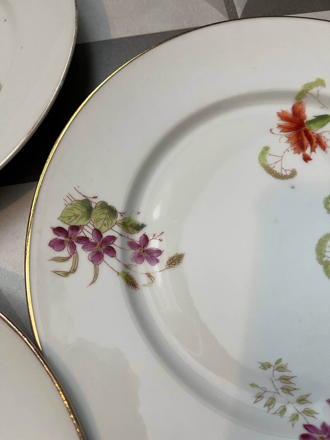Set of 8 floral porcelain plates from the late 19th century.