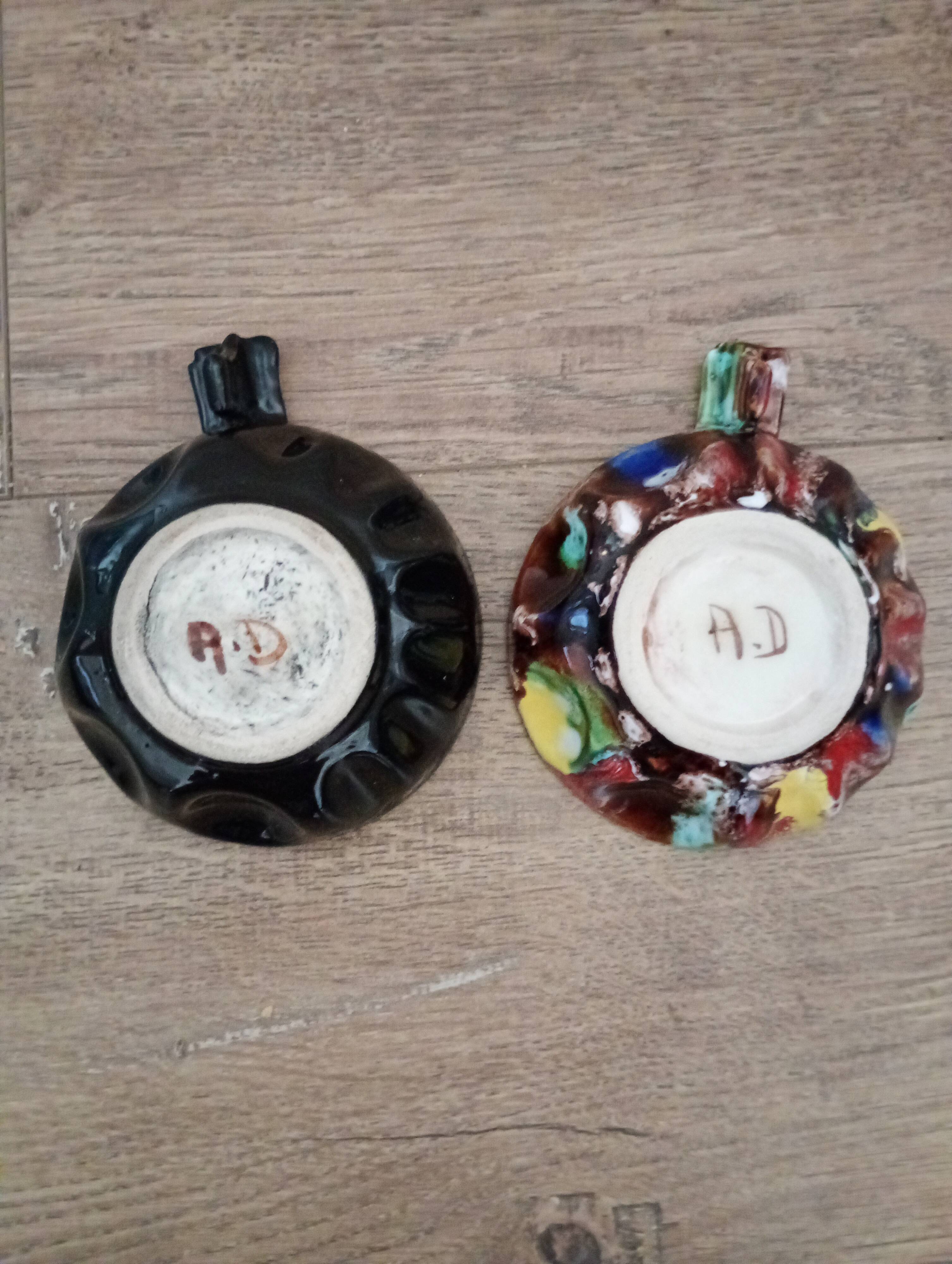 Tasting wine, bowls signed A. Dressinval, ceramist from Vallauris, 1960s.