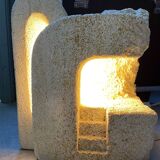 Lampe brutaliste en pierre de calcaire signé A.C. Masson 1970