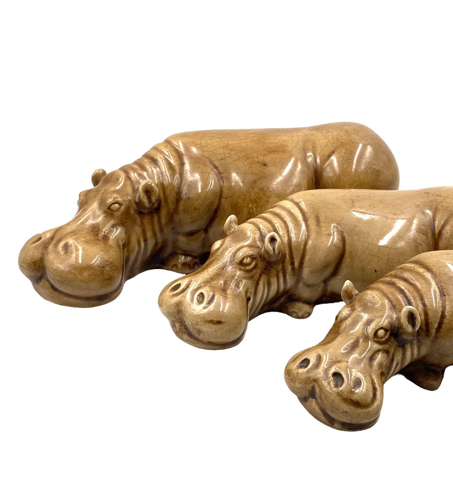 Mid-century Set of 3 ceramic hippos, Zaccagnini Italy 1950s