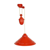 Hanging luster rises and drops in red metal vintage suspension. Year 70