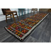 1970s Vintage Turkish Oushak Handmade Wool Cotton Brown Runner Rug 95x367