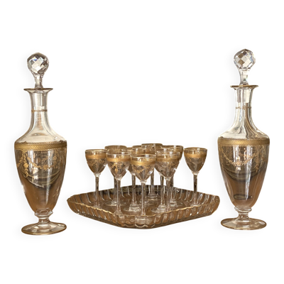Service à liqueur Saint Louis 14 pièces cristal doré à l’or fin 19e