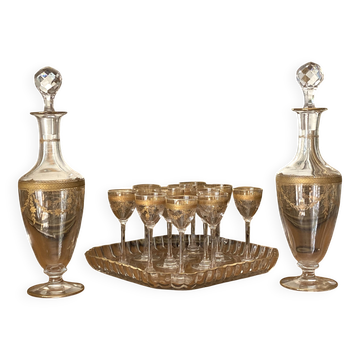 Service à liqueur Saint Louis 14 pièces cristal doré à l’or fin 19e