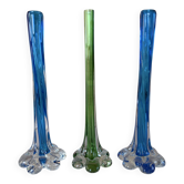 Vintage Murano trio of soliflore vases – blown glass in blue & green – It
