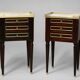 Pair of Mahogany Nightstands with White Carrara Marble in Louis XVI Style