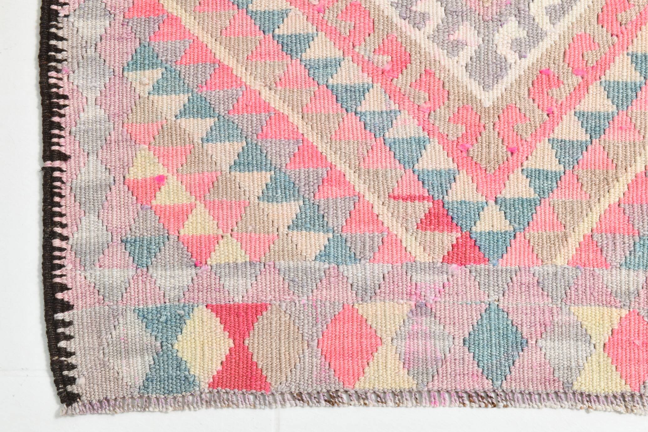3x13 Soft Pink Turkish Vintage Runner Rug, 94x404Cm