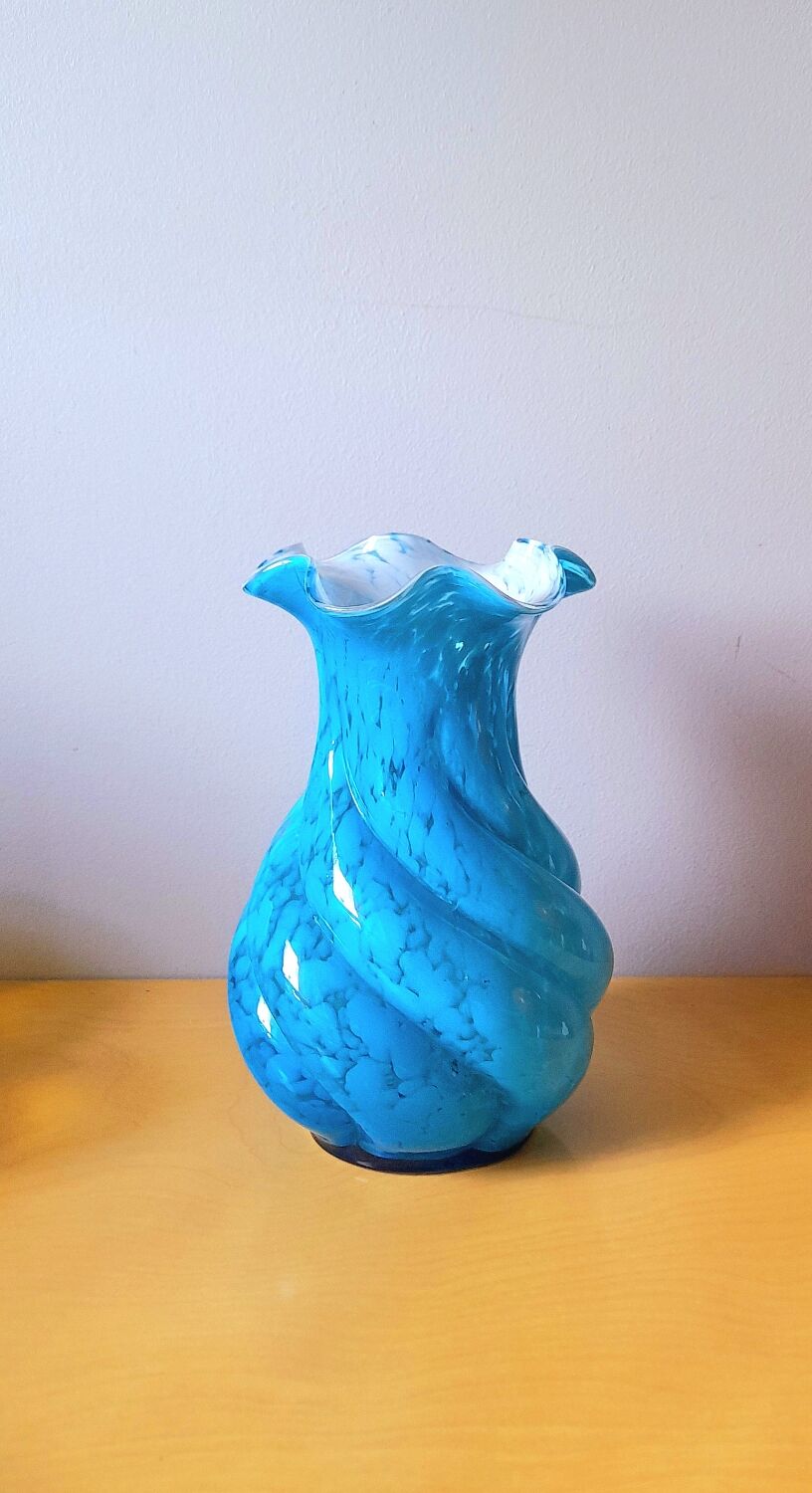 Vase bleu mouchetté Clichy années 30