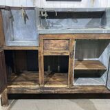 Comptoir de bar en chêne début XXème avec habillage d'époque zinc et étain