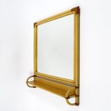 Bamboo and leather mirror with shelve, 1970s