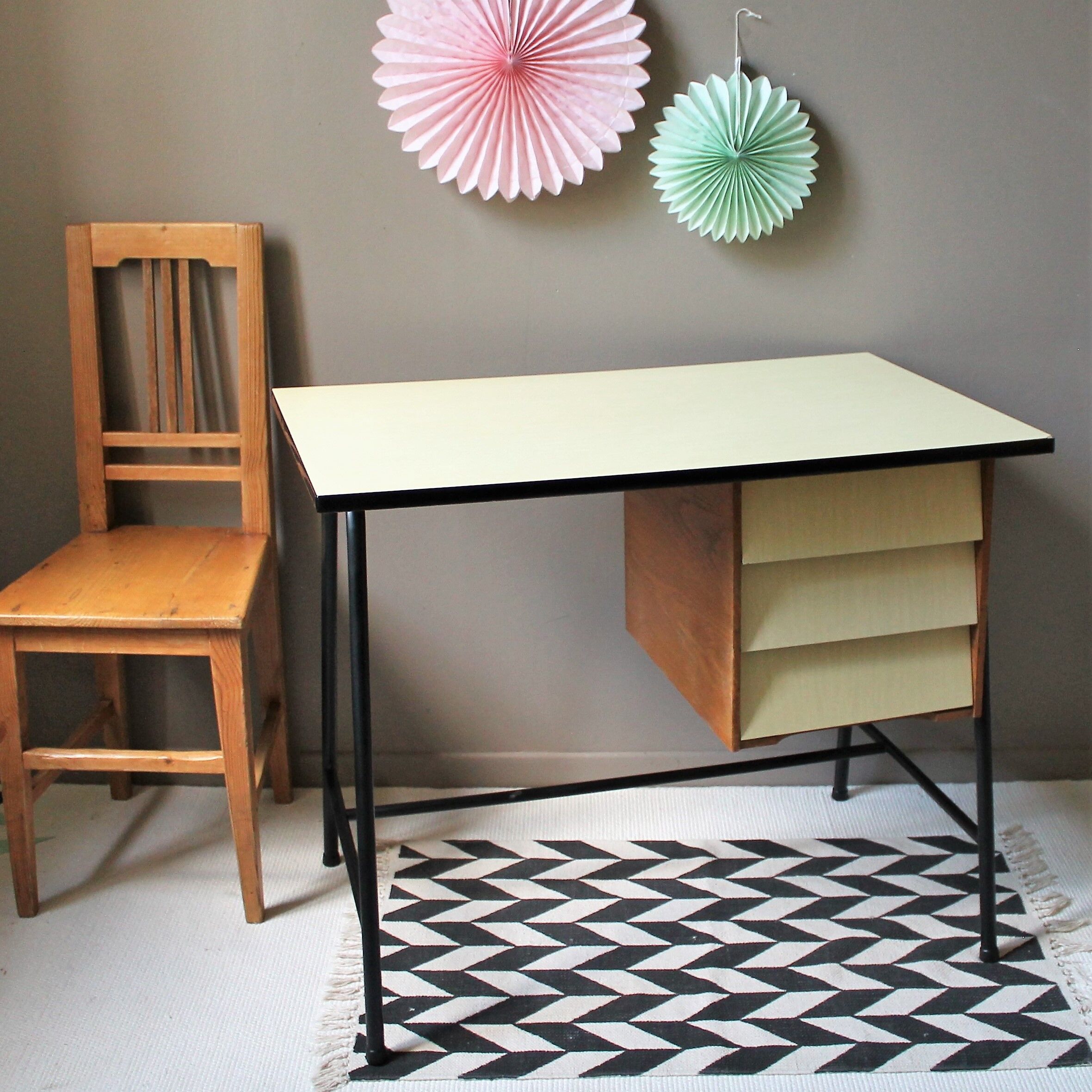 vintage desk tray & drawers formica yellow serin