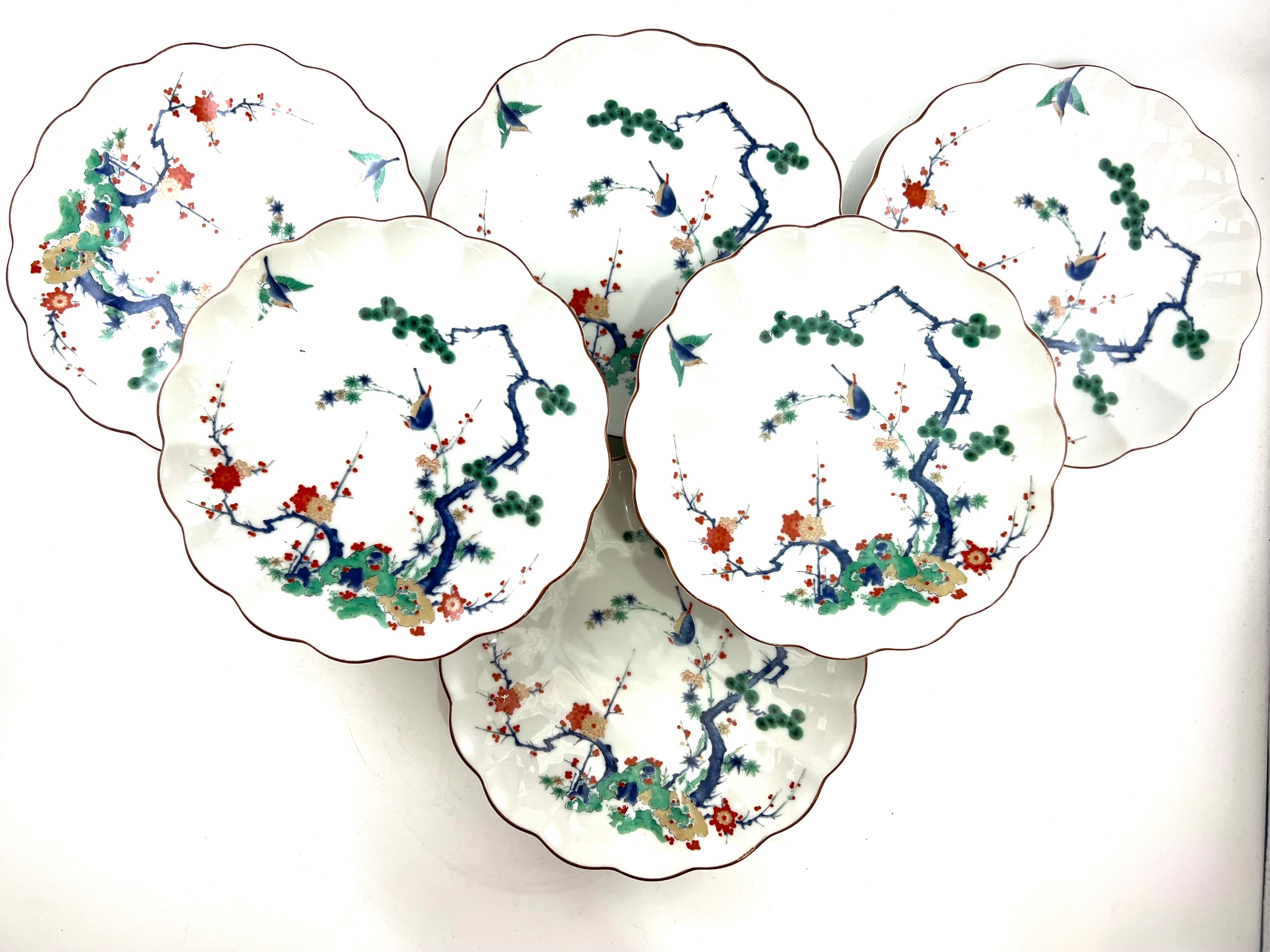 6 Japanese Arita dessert plates