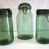 Bocaux en verre vert lot de 3 années 50