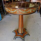 Gueridon marquetry and bronze central foot harness