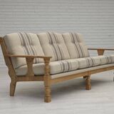 1970s, Danish 3-seater sofa, beige furniture wool, solid oak wood.