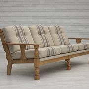 1970s, Danish 3-seater sofa, beige furniture wool, solid oak wood.