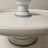 Cake tray / standing tray in white porcelain with elegant gold and blue edging