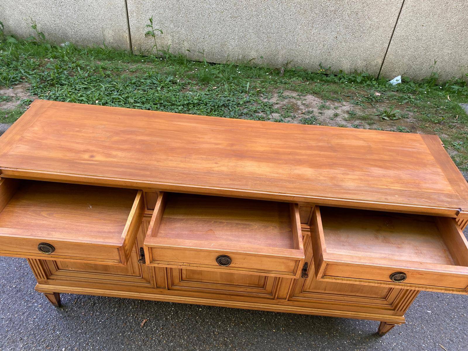 Louis XVI solid oak sideboard with 3 doors and 3 drawers, 175 cm