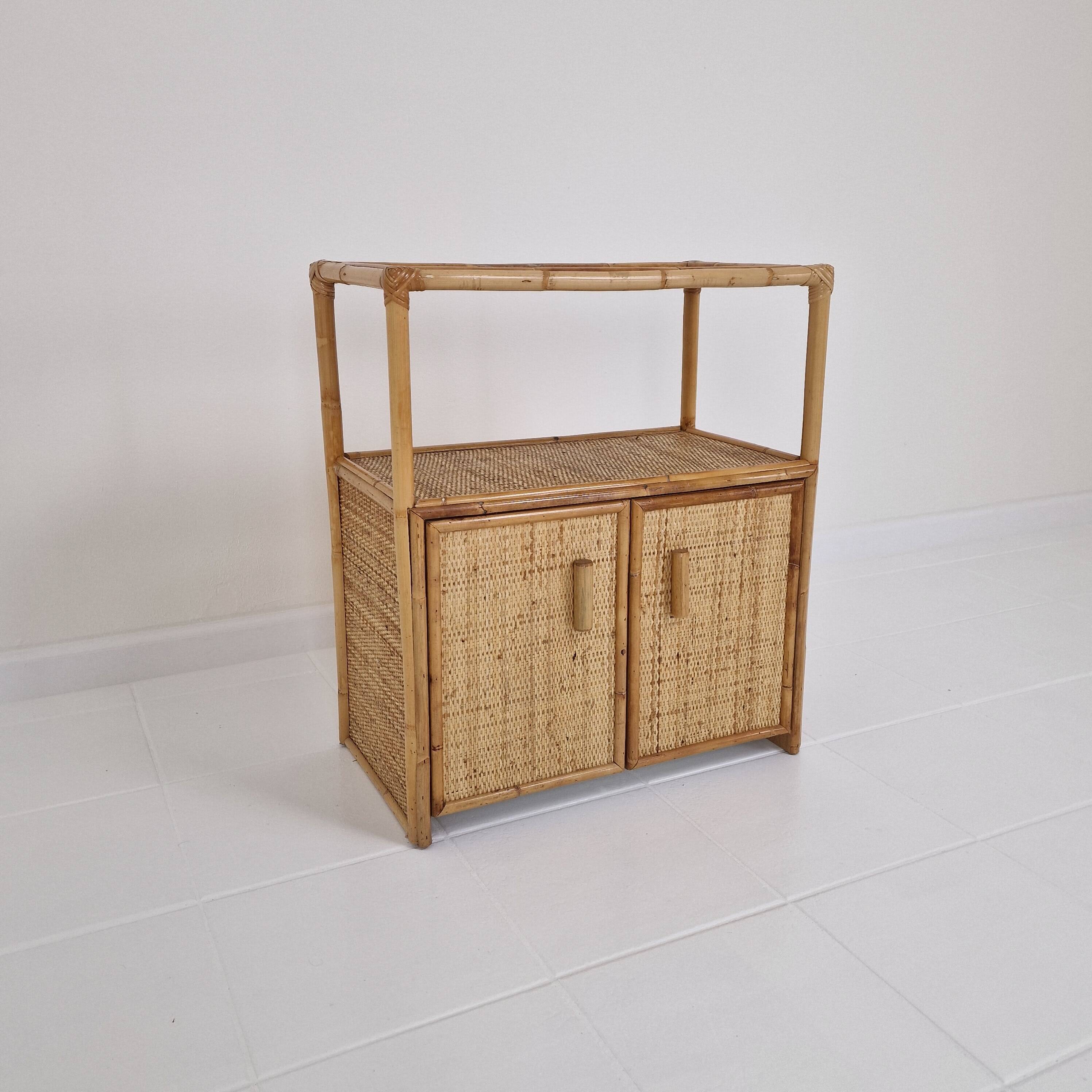 Italian Bamboo and Rattan Cabinet or Bed Side Table, 1980s