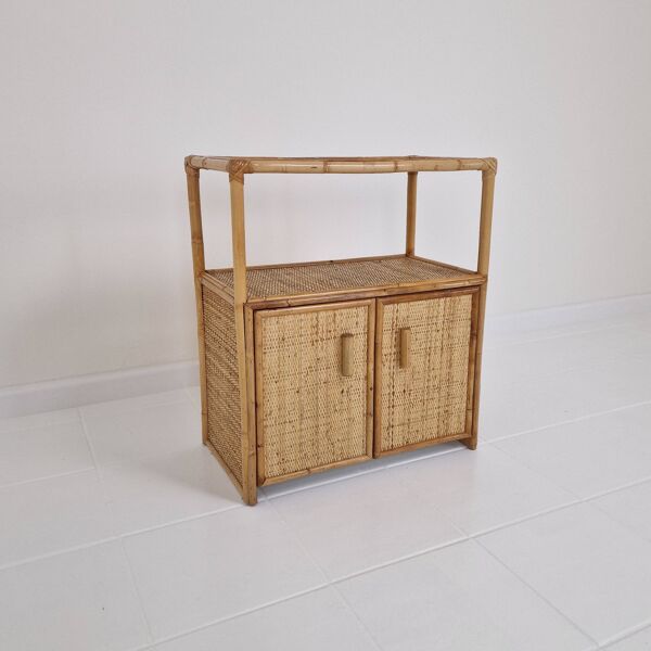 Italian Bamboo and Rattan Cabinet or Bed Side Table, 1980s